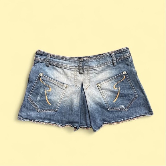 Rock and Republic Dresses & Skirts - Denim Rose y2k low rise micro jean shorts gold "R" embroidered pockets faded was